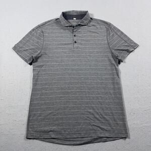 Lululemon Polo Shirt Men Large Gray Striped Short Sleeve Stretch Golf Activewear